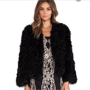 ANNA SUI Adrienne Landau lamb fur coat jacket Mongolian fur